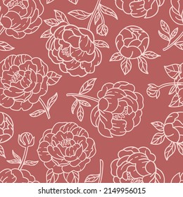 Patrón sin foco con flores de peonía. Fondo del vector floral