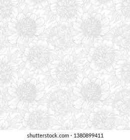 Seamless pattern with peony flowers hand drawn in lines. Graphic doodle sketch floral background. Vector illustration