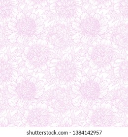 Seamless pattern with peony flowers hand drawn in lines. Graphic doodle sketch floral background. Vector illustration