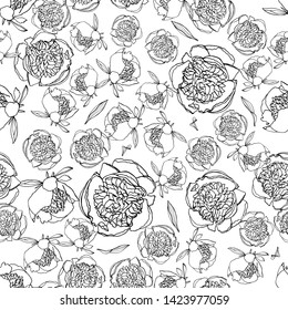 Seamless pattern with peony flowers, nature floral background, stock vector illustration.
