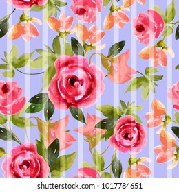Seamless pattern of peony flowers on a blue background. Imitation watercolor. 