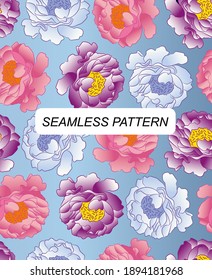 Seamless pattern with peony flowers. Trendy floral background for textile, fabric, paper.