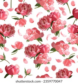 Un patrón impecable de flores de Peony. ilustración vectorial. fondo floral.