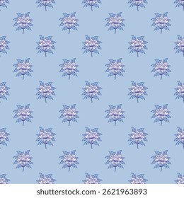 Seamless pattern with peony on light blue background. Chinese flower surface wallpaper. Monochrome floral illustration. Chinoiserie design. Oriental vibes.