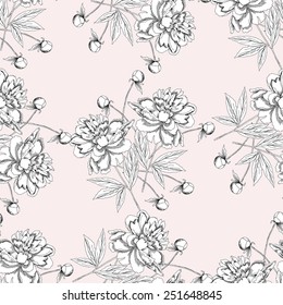 Seamless pattern with peony.Vector Illustration