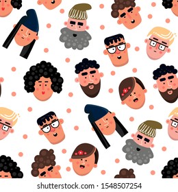 Seamless pattern of the People avatars set. Flat. Male and Female faces