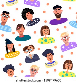 Seamless pattern of the People avatars set. Flat. Male and Female faces
