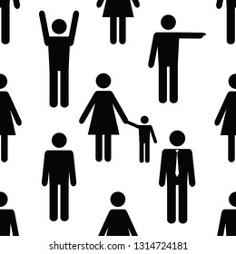 Seamless pattern with people black  icons
