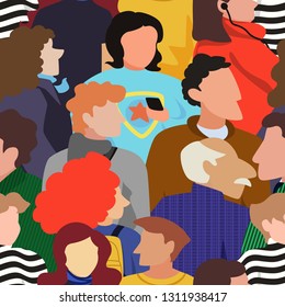 Seamless pattern of people crowd in a bold modern style