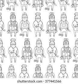 Seamless pattern with people of different professions: chief, doctor, builder. vector illustration