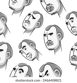 Seamless pattern people faces icons, vector pattern, people, emotions, funny cartoon style