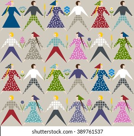 Seamless pattern of people .Flat illustration. For cards, invitations, backgrounds, wedding or baby shower albums, arts and scrapbooks. 