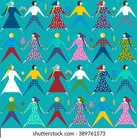 Seamless pattern of people .Flat illustration. For cards, invitations, backgrounds, wedding or baby shower albums, arts and scrapbooks. 