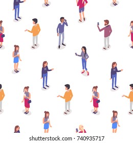 Seamless pattern with people.  Flat style vector illustration isolated on white background.