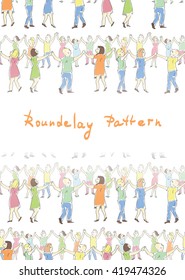 Seamless pattern of the people hands up roundelay. Vector tracing colorful sketch