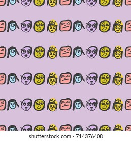 Seamless pattern with people. Ink drawing simply faces in doodle style. Design for social media, backgrounds and textile or wrapping paper