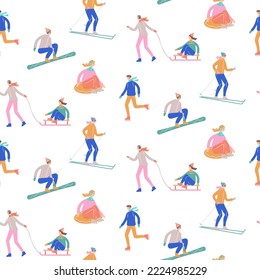 Seamless pattern with people involved in winter sports. vector illustration