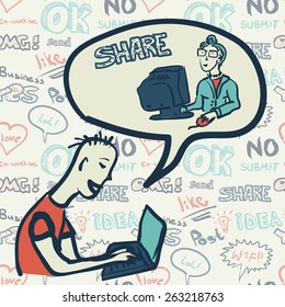 Seamless pattern with people on the topic of Internet communication
