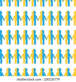 Seamless pattern with people painted in the colors of the flag Ukrainian