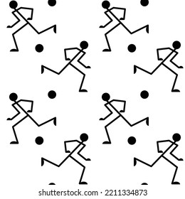 Seamless Pattern With People Running In Different Directions. People Are Rushing About Their Business. Athletes In Sports Competitions. Black And White Illustration In Outline Style