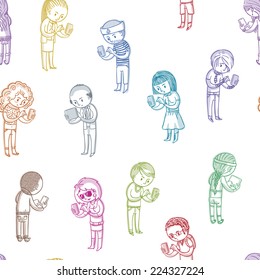 Seamless pattern of people using their smart phones
