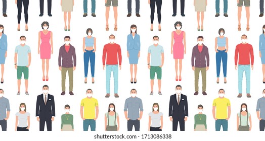 Seamless pattern with People in white medical face mask. Coronavirus pandemic seamless. Health Care and Safety. Coronavirus COVID-19 virus. Flat Style
