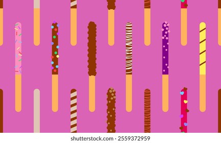 Seamless pattern for Pepero day celebration romantic event banner illustration vector. Pepero sticks set, collection. Chocolate Biscuit Sticks. Pocky straw stick set