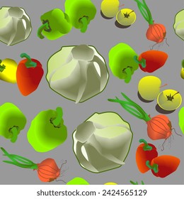 seamless pattern with peppers, cabbage and onions