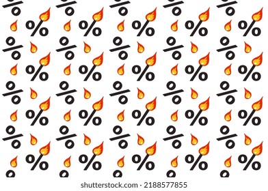 Patrón sin inconvenientes con signo de porcentaje con llama sobre fondo blanco Hot sale Vector ilustración en estilo de caricatura plana Elemento de financiación de promoción para oferta especial