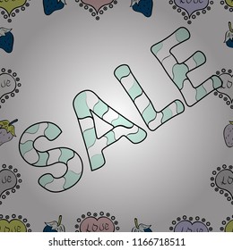 Seamless pattern. Perfect big letters for bloggers. Hand sketched Sale text as blog theme design. Illustration in white, neutral colors. Vector. Blogging concept illustration for website banners.
