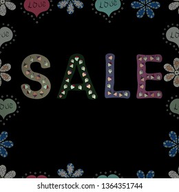 Seamless pattern. Perfect big letters for bloggers. Vector. Blogging concept illustration for website banners. Illustration in blue, black colors. Hand sketched Sale text as blog theme design.