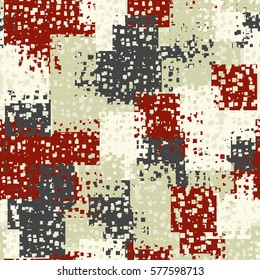 Seamless pattern. Perforated squares. City ruins. Disorderly patches. Chaos of colors. Fashion camouflage.