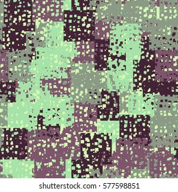 Seamless pattern. Perforated squares. City ruins. Disorderly patches. Chaos of colors. Fashion camouflage.
