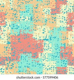 Seamless pattern. Perforated squares. City ruins. Disorderly patches. Chaos of colors. Fashion camouflage.