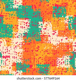 Seamless pattern. Perforated squares. City ruins. Disorderly patches. Chaos of colors. Fashion camouflage.