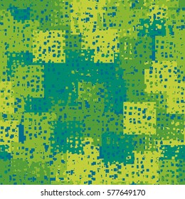 Seamless pattern. Perforated squares. City ruins. Disorderly patches. Chaos of colors. Fashion camouflage.