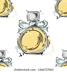 Seamless pattern with perfume. Vector trendy illustration for fabric design, background, wallpaper and other.
