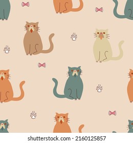 Seamless pattern with persian cats, childish cute illustration for kid