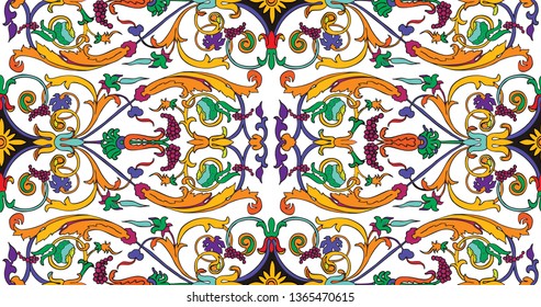 seamless pattern of Persian ornament. Template for wallpaper, textile, shawl, carpet and any surface. Baroque ornament with lilies. Vintage floral baroque pattern, italian persian.