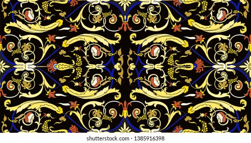 seamless pattern of Persian ornament. Template for wallpaper, textile, shawl, carpet and any surface. Baroque ornament with lilies. Vintage floral baroque pattern, italian persian.