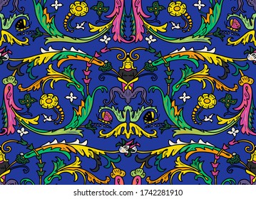 Nahtloses Muster persischer Ornamente. Vorlage für Tapeten, Textilien, Schal, Teppichboden und jede Oberfläche. Barockschmuck mit Lilien. Vintage Blumen barocke Muster, italienisch persisch.