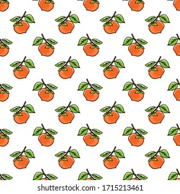 Seamless pattern with persimmon fruits. Hand drawn style. Vector illustration. Design element for fabric, banner, wallpaper, wrapping paper.