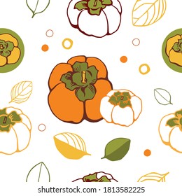 
Patrón sin foco con persimón. 
Ilustración para envolver papel, postales, huellas para ropa y emblemas. Ilustración vectorial.