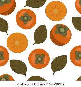 Seamless pattern with persimmon on a white background. Vector pattern with persimmon.
