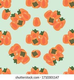 SEamless pattern with persimmons on the green background.