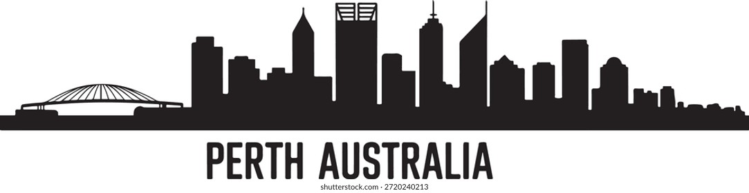 Padrão contínuo com Perth Australia City Skyline com edifícios modernos isolados. design Vetor silhueta preta
