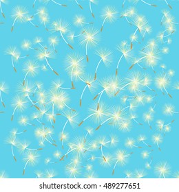 seamless pattern pestles dandelion in the wind shatters close up vector illustration
