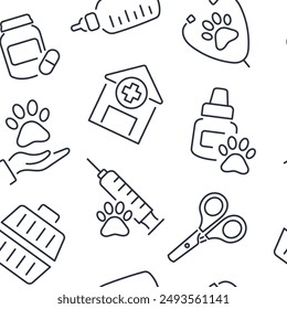 Seamless pattern of pet care on a white background