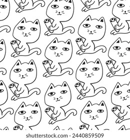 seamless pattern with pet cat character in vector. on animal topic in doodle style. Template for wallpaper background wrapping postcard print