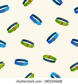 Patrón sin brillo con collar de mascotas al estilo de las caricaturas. Collarín brillante para animales domésticos. Fondo vectorial.